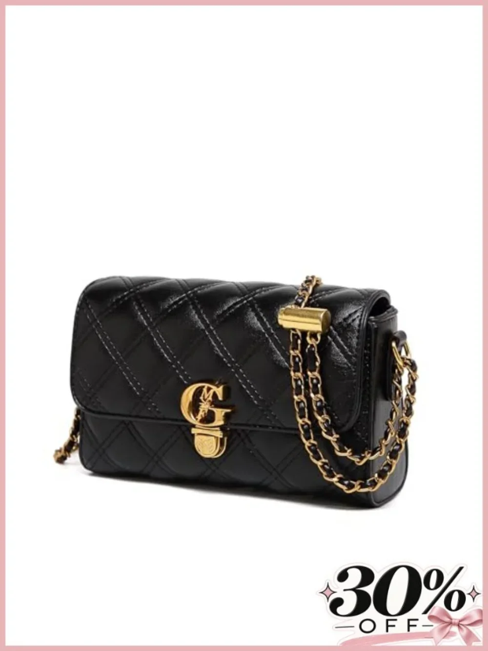 Quilted Crossbody Bag with Gold Chain Strap & Top Handle